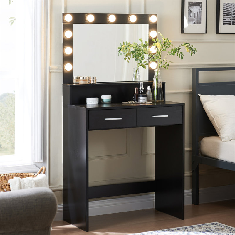 Vanity Desk With Mirror And Lights Dressing Table With Large Drawer 2 Level Storage Dresser 3 Lighting Modes Adjustable Brightness Suitable For